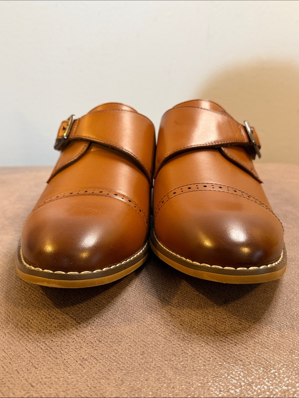 Stacy Adams Boy’s Desmond Cognac Cap Toe Monk Strap Dress Shoes Size 6M With Box - Picture 4 of 10